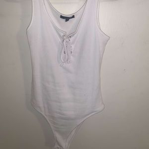 white tie-up body suit
